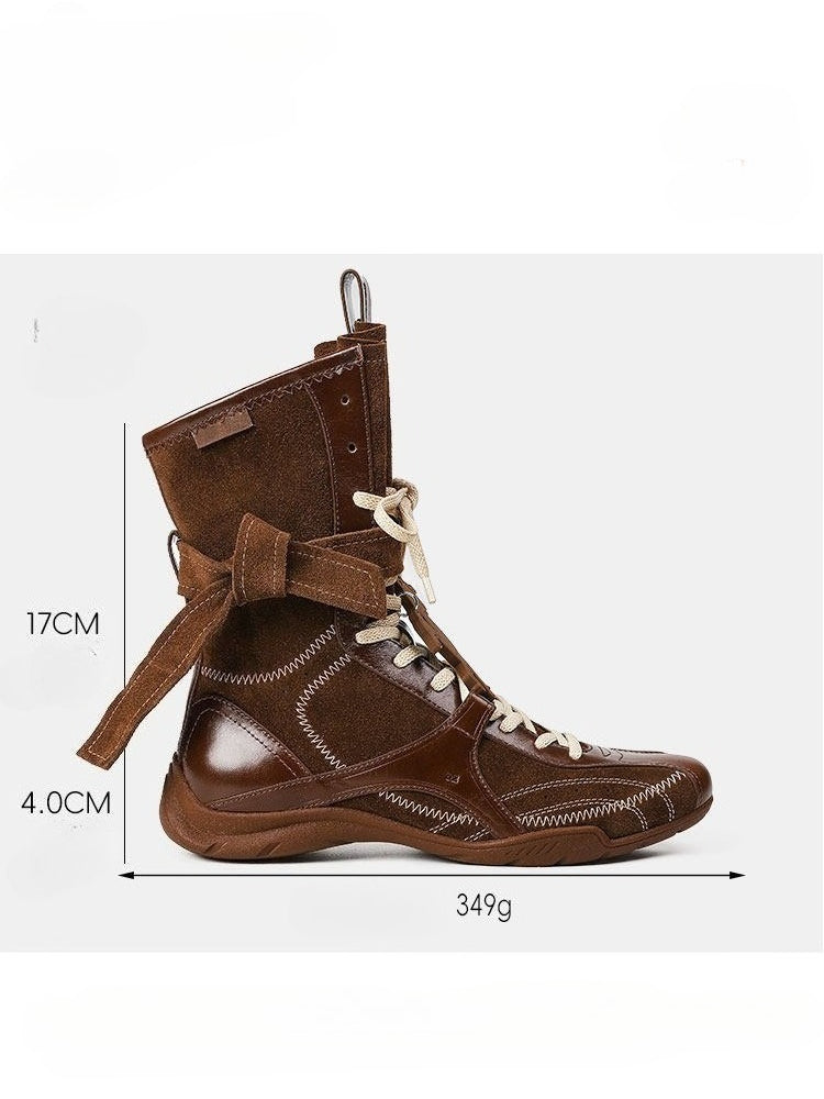 “Cocoa Rider” Retro Mid-Calf Platform Combat Boots (Brown / Black)