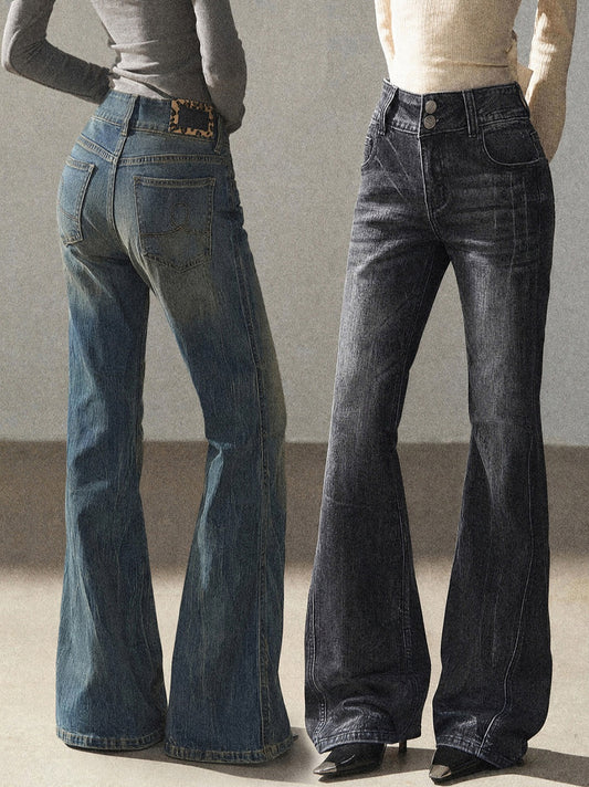 AOMALM - “Her Shoreline” American Vintage Slim Flare Jeans (Rock Black / Vintage Blue)