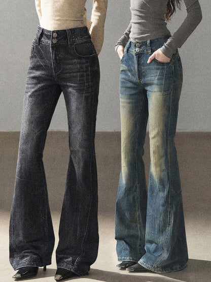 AOMALM - “Her Shoreline” American Vintage Slim Flare Jeans (Rock Black / Vintage Blue)