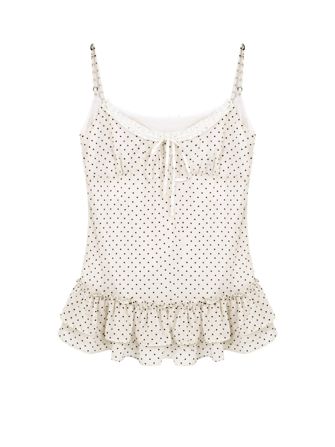 "Forest Vintage" Polka Dot Layered Collection (Mint Knit Cardigan / Oat Cami / Polka Dot Skirt / Denim Jeans)