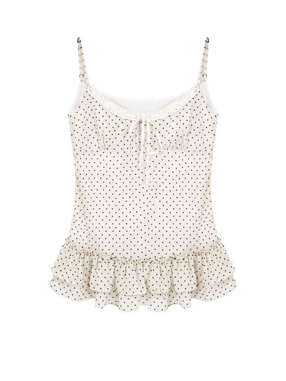 "Forest Vintage" Polka Dot Layered Collection (Mint Knit Cardigan / Oat Cami / Polka Dot Skirt / Denim Jeans)