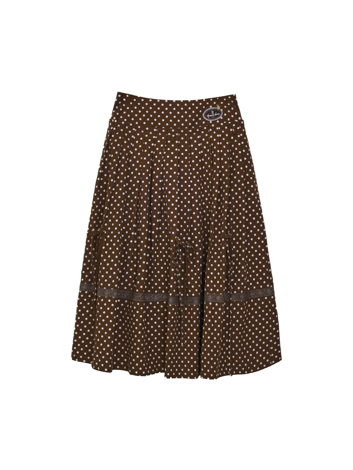 "Blooming Branches" Daisy Textured Blouse & Brown Polka Dot Pleated Skirt