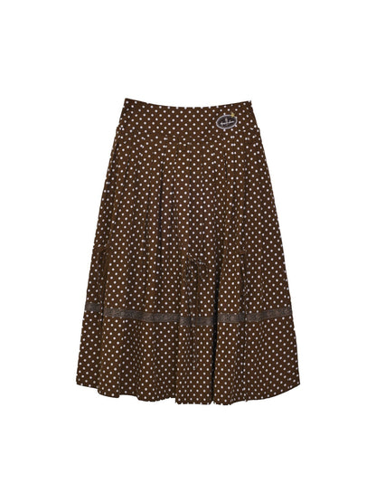 "Blooming Branches" Daisy Textured Blouse & Brown Polka Dot Pleated Skirt