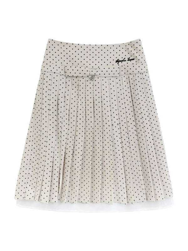 "Blooming Branches" Fresh Layered Collection (Mint Green Tie-Front Cardigan / Oat Blouse / Beige Polka Dot Skirt)