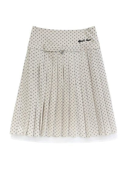 "Blooming Branches" Fresh Layered Collection (Mint Green Tie-Front Cardigan / Oat Blouse / Beige Polka Dot Skirt)