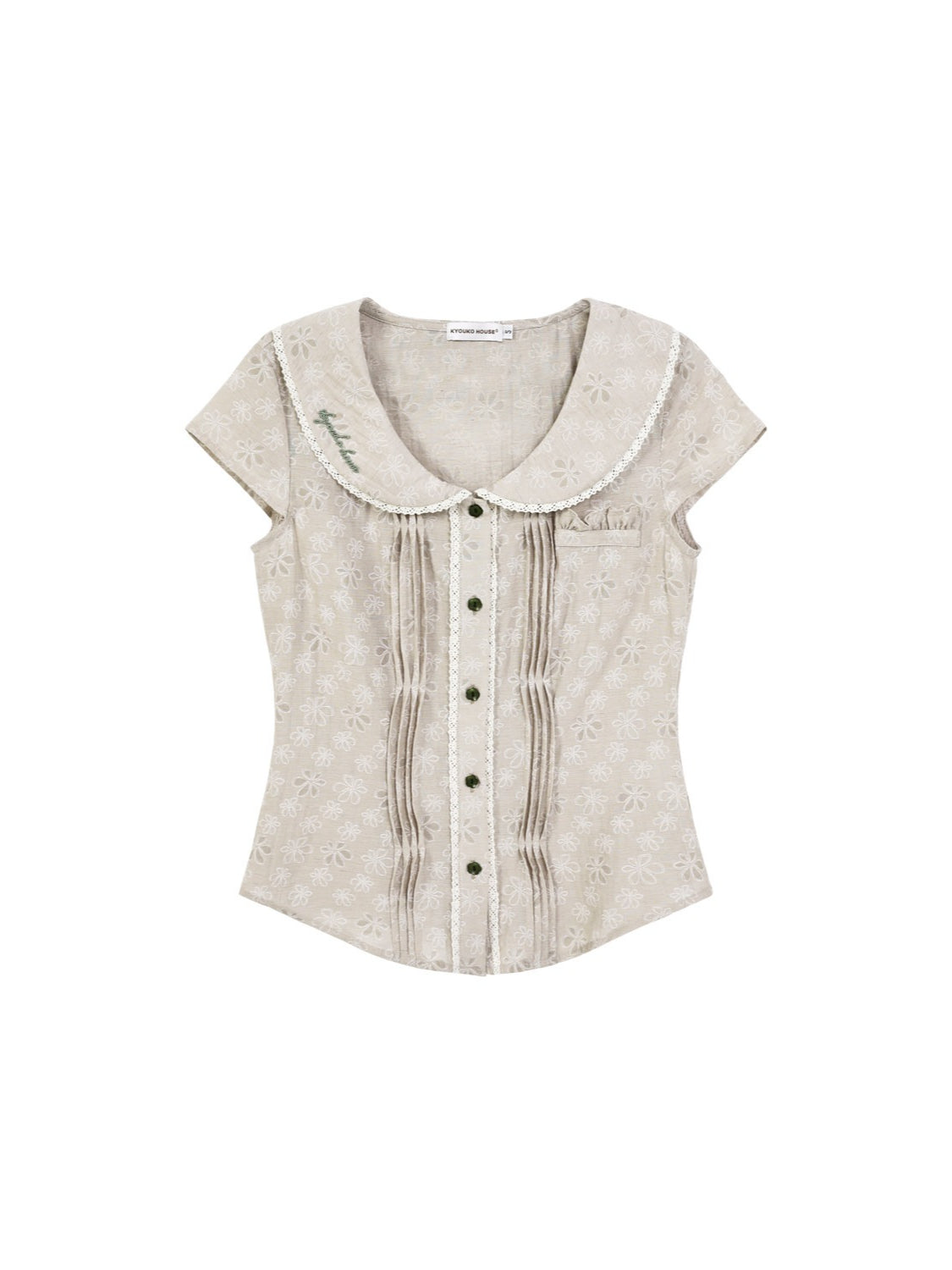 "Blooming Branches" Fresh Layered Collection (Mint Green Tie-Front Cardigan / Oat Blouse / Beige Polka Dot Skirt)