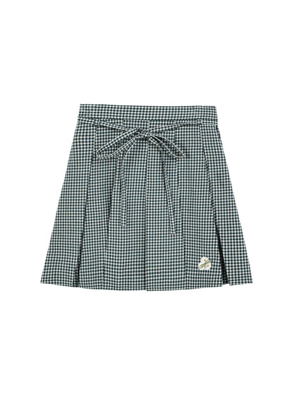 “Spring Day” White & Green School Blouse & Plaid Skirt Set