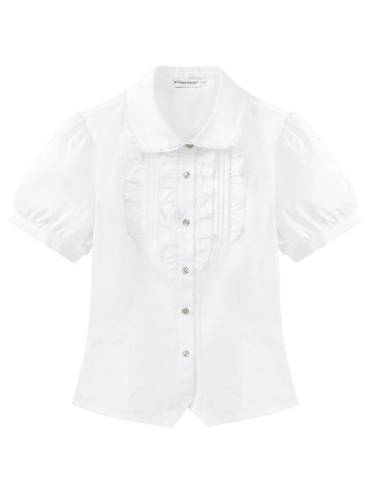 “Spring Day” White & Green School Blouse & Plaid Skirt Set