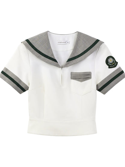 “Daisy & Spring Twins” White Sailor School Uniform Set