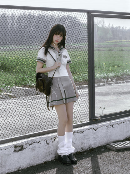 “Daisy & Spring Twins” White Sailor School Uniform Set
