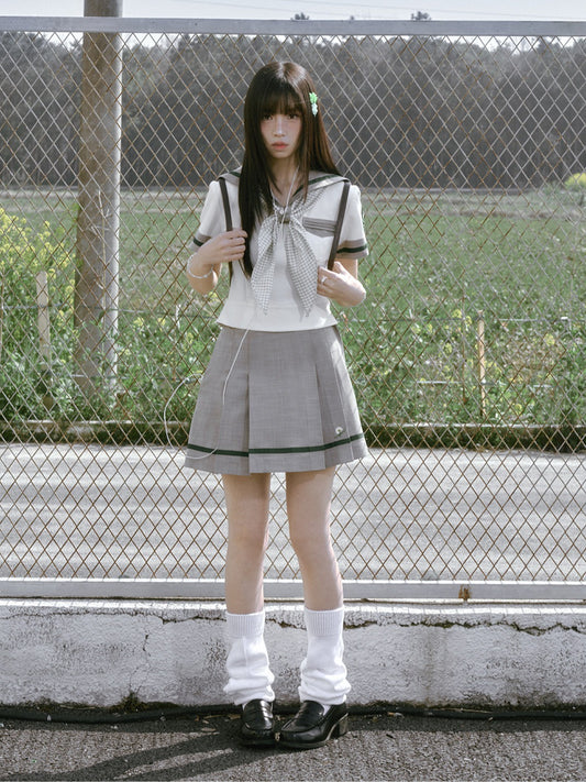 “Daisy & Spring Twins” White Sailor School Uniform Set