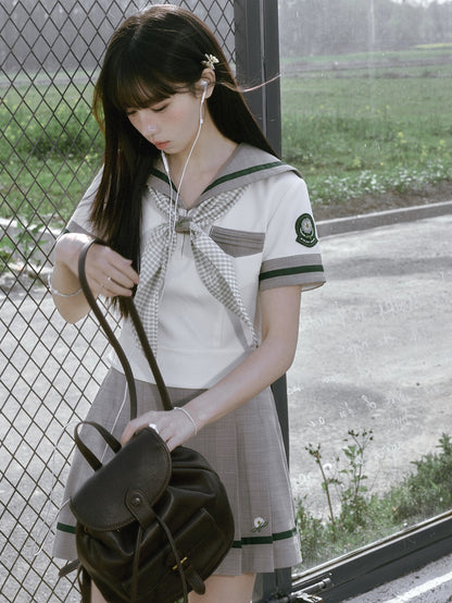 “Daisy & Spring Twins” White Sailor School Uniform Set