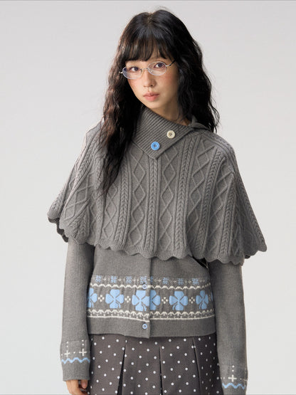 [CAN] "Witch's Wings" Gray Jacquard Knit Set (Cape Shawl / Cardigan)