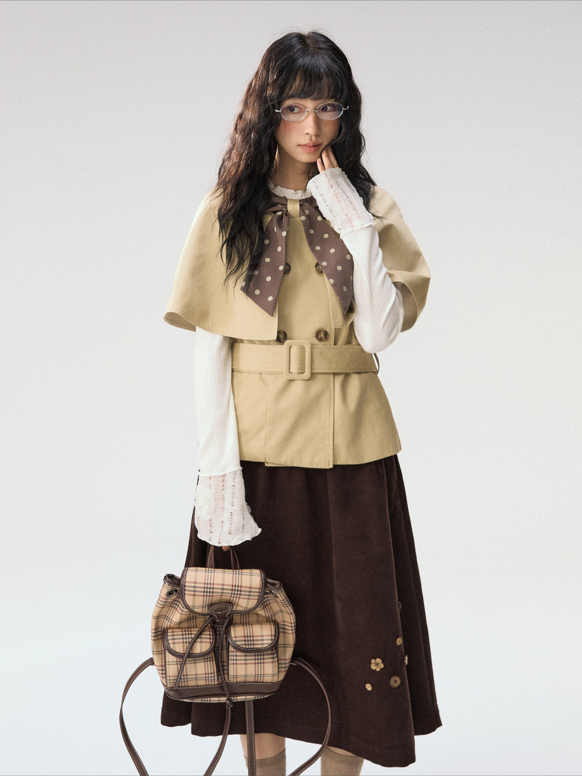 [CAN] “Caramel Glow” Brown Corduroy High-Waist A-Line Skirt