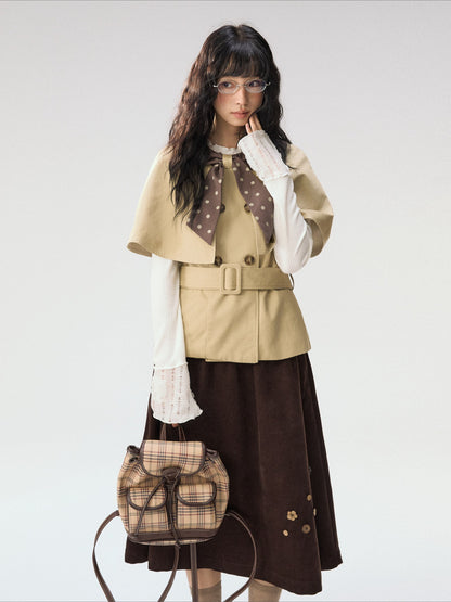 [CAN] “Caramel Glow” Brown Corduroy High-Waist A-Line Skirt