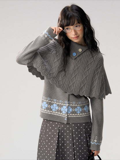[CAN] “Misty Dot” Gray Polka Dot Pleated A-Line Midi Skirt