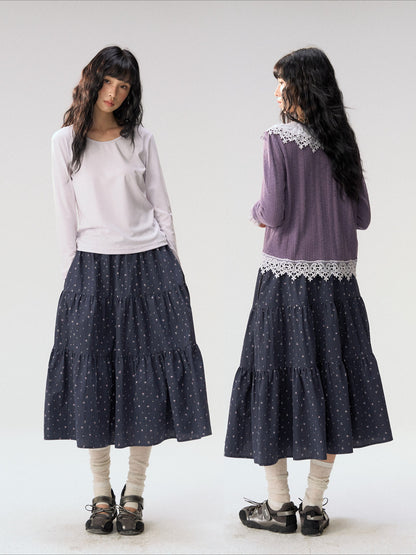 [CAN] “Rose in Bloom” Lavender Knit Cardigan & Floral Skirt 3-Piece Set