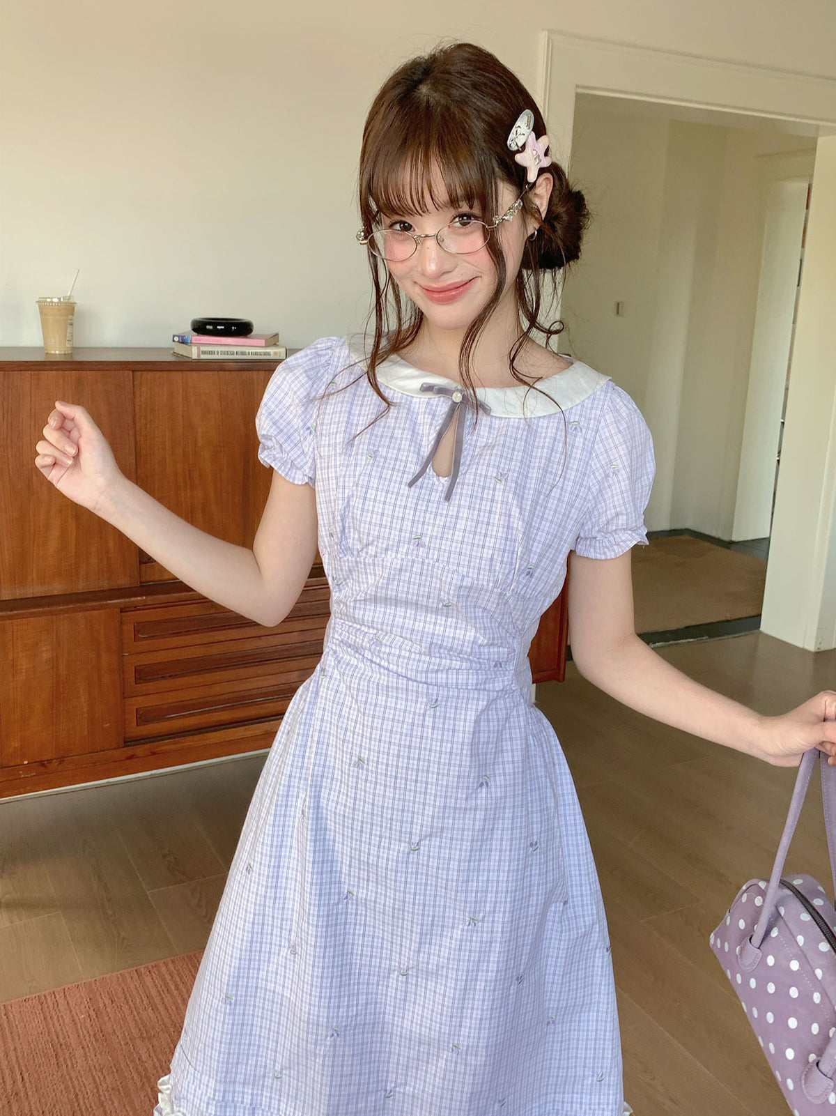 [RF] “Taro Milk Pudding” Purple Plaid Ruffle Midi Dress