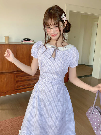 [RF] “Taro Milk Pudding” Purple Plaid Ruffle Midi Dress