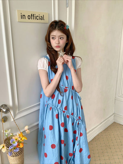 [RF] “Sea Salt Berry” Blue Polka Dot Textured Dress