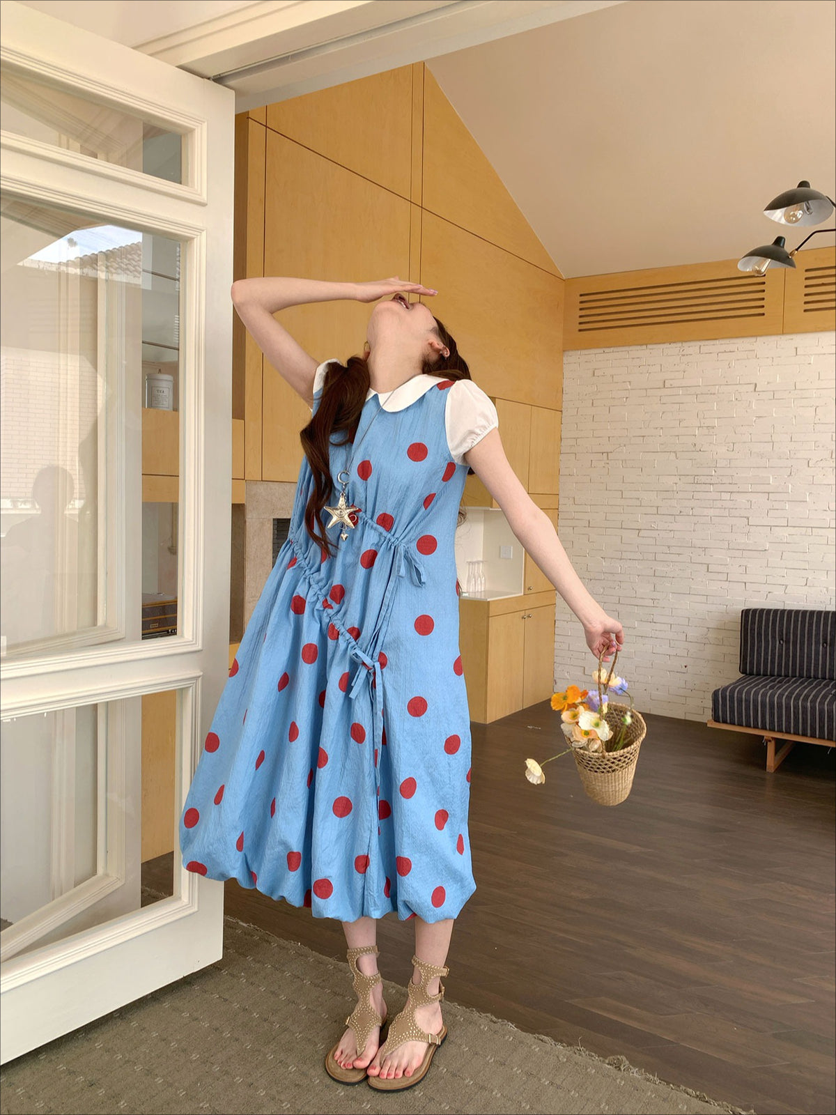 [RF] “Sea Salt Berry” Blue Polka Dot Textured Dress