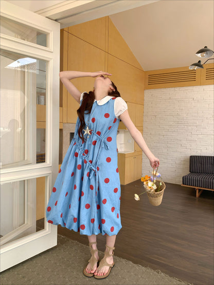 [RF] “Sea Salt Berry” Blue Polka Dot Textured Dress