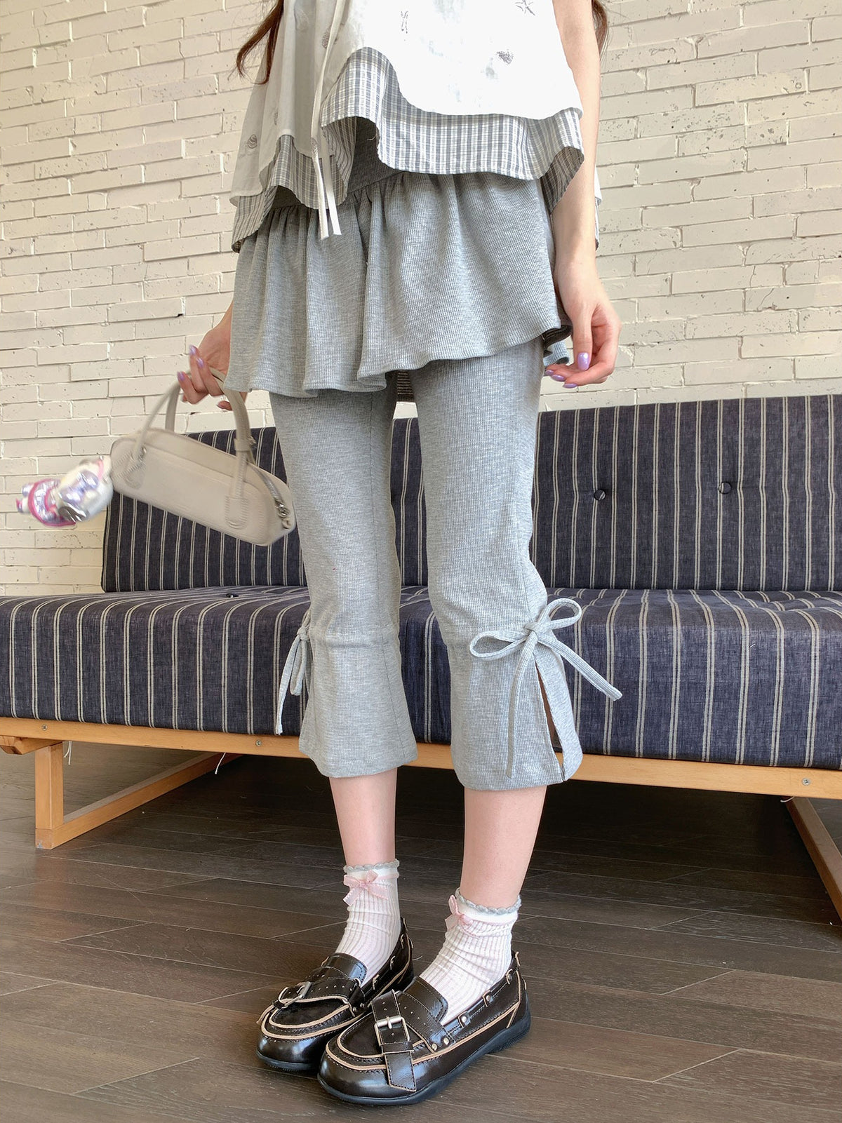 [RF] “Milk Gray Ballet” Gray Adjustable Drawstring Slim Flare Pants