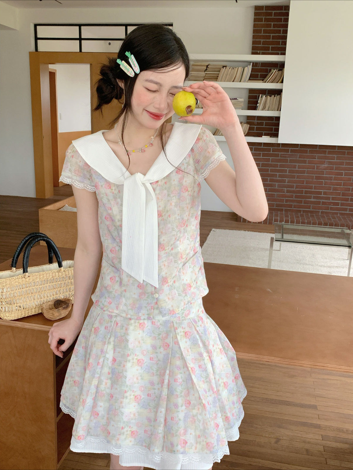 [RF] “Gentle Prelude” Monet Floral Peter Pan Collar Two-Piece Set
