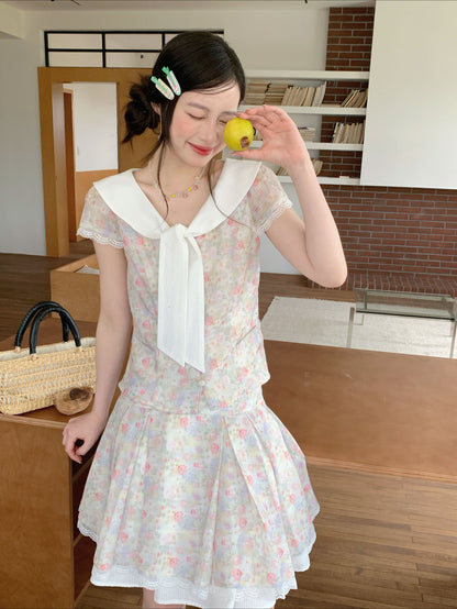 [RF] “Gentle Prelude” Monet Floral Peter Pan Collar Two-Piece Set