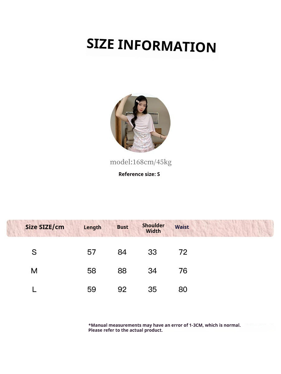 [RF] “Peach Blossom Layers” Peach Pink Striped Floral Print Short-Sleeve T-Shirt