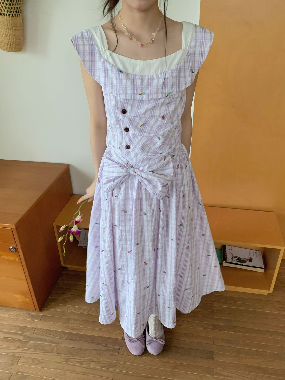 [RF] “Lavender Garden Reverie” Light Purple Bow-Waist Maxi Dress
