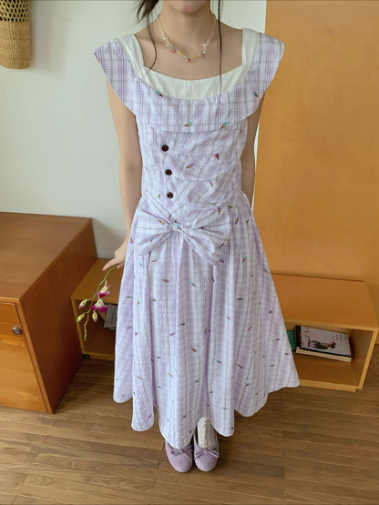 [RF] “Lavender Garden Reverie” Light Purple Bow-Waist Maxi Dress