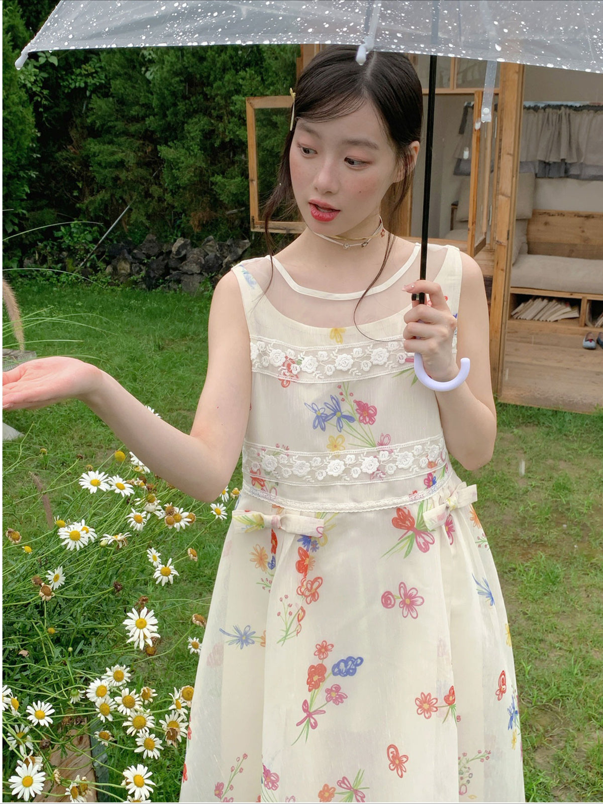 [RF] “Sunlit Wildflower Reverie” Ivory Floral Tulle Maxi Dress