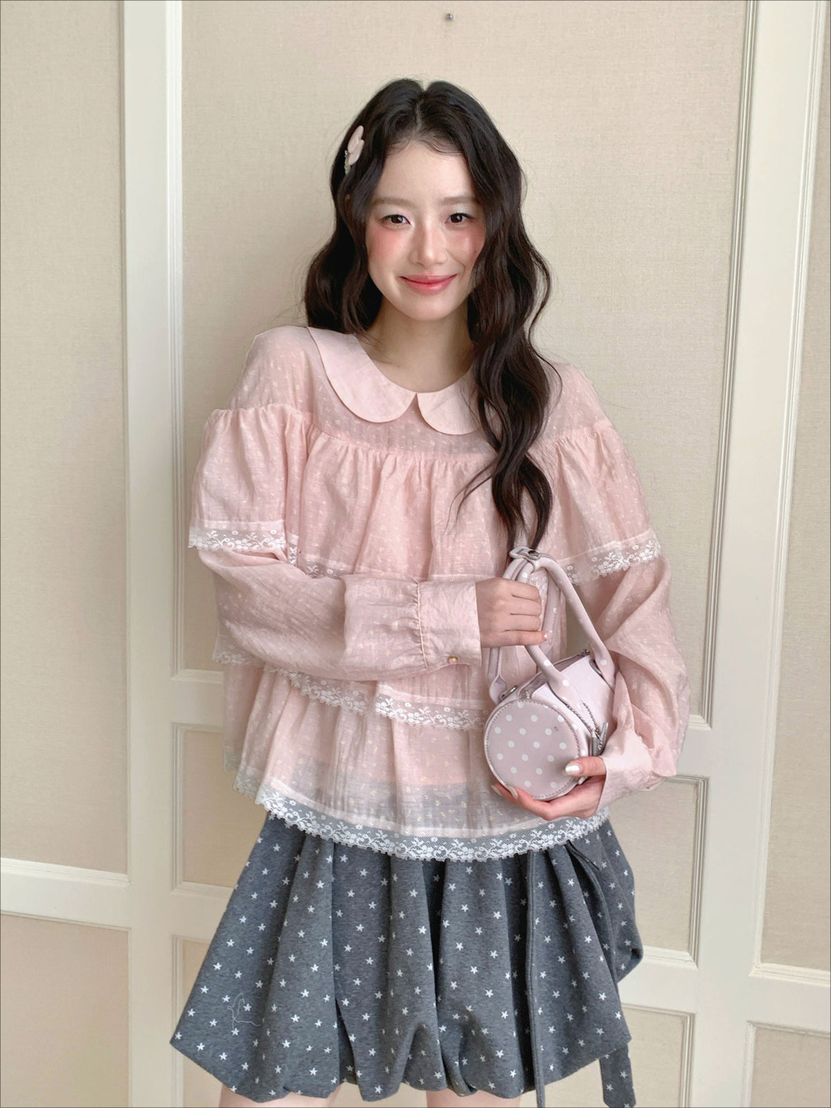 [[RF] “Starlit Twilight” Gray Star Print Bubble A-Line Mini Skirt