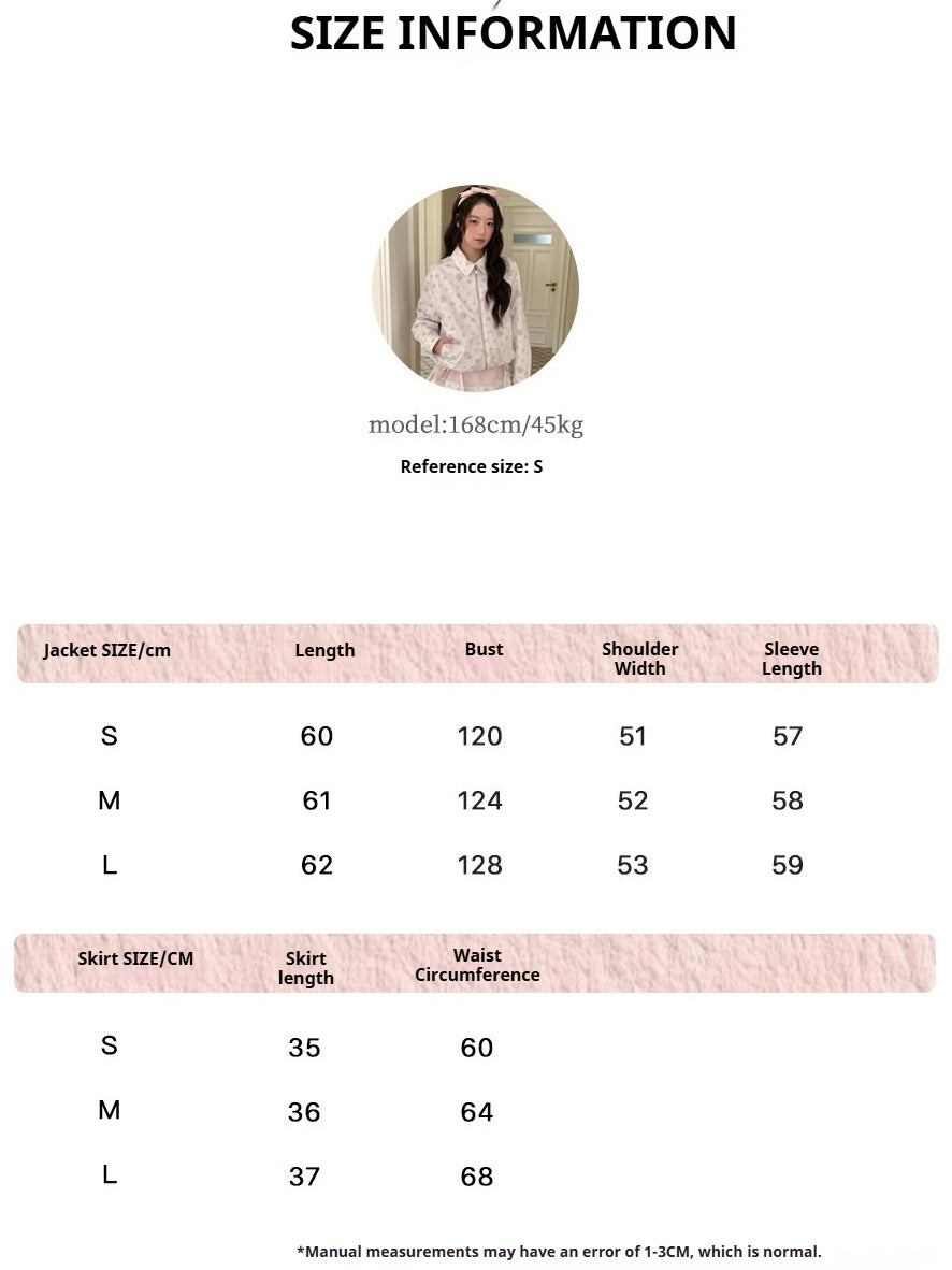 [RF] “Blush Meadow” White & Pink Floral Reversible Jacket and Mini Skirt Set