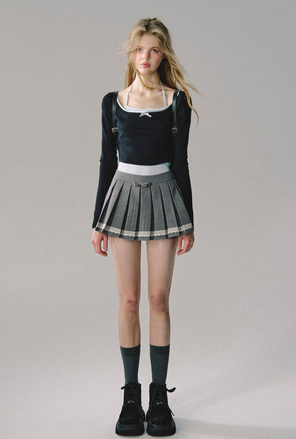 OAKMOO/ "Let Love Flow" Vintage Academy Gray Low-Rise Pleated Mini Skirt
