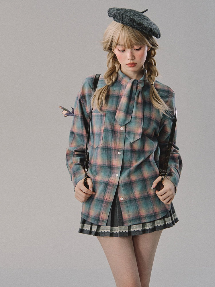 OAKMOO/ "Let Love Flow" Vintage Academy Gray Low-Rise Pleated Mini Skirt