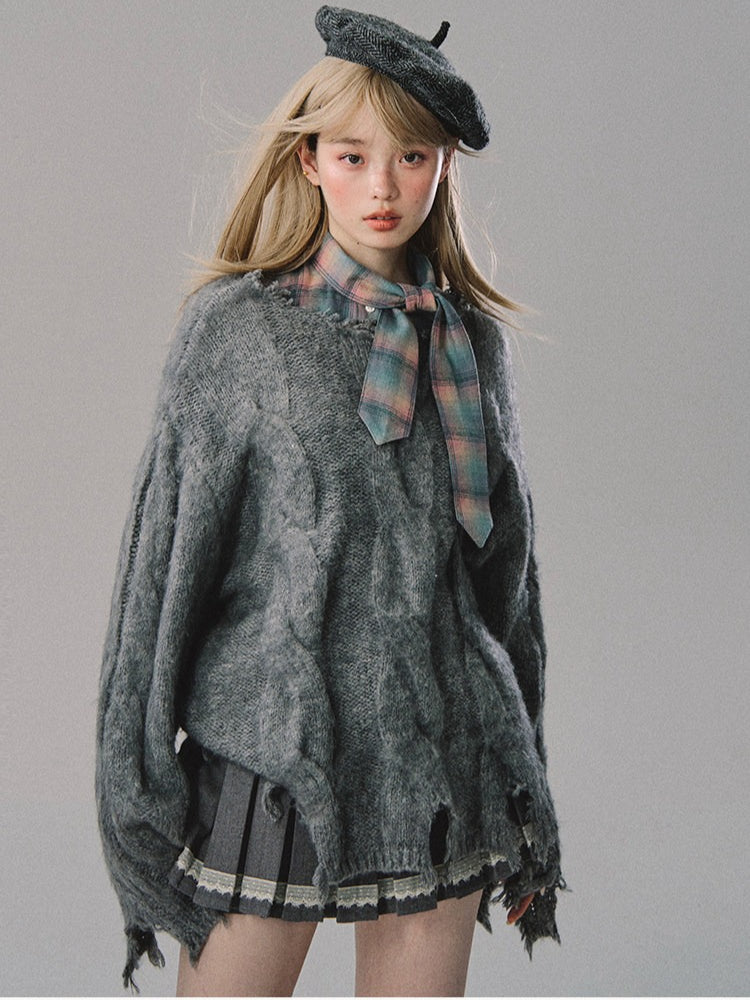 OAKMOO/ "Let Love Flow" Vintage Academy Gray Low-Rise Pleated Mini Skirt