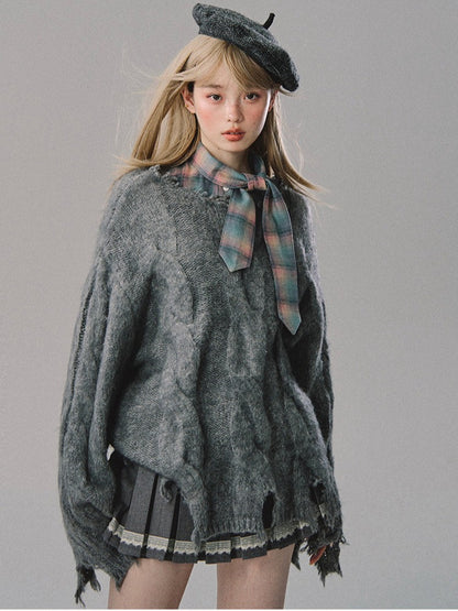 OAKMOO/ "Let Love Flow" Vintage Academy Gray Low-Rise Pleated Mini Skirt