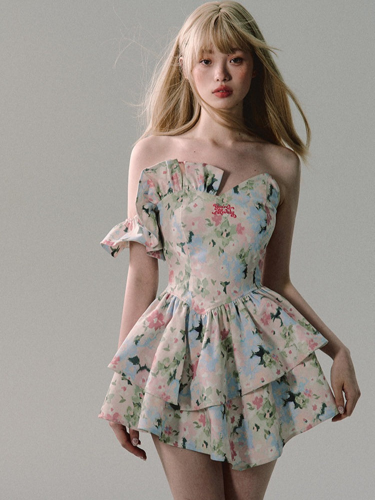 OAKMOO/ "When Blossoms Weep" Multicolor Irregular Floral Mini Dress