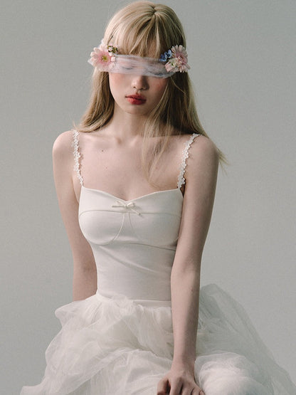 OAKMOO/ "Flowers in a Dream" Gardenia White Embroidered Mesh Maxi Dress