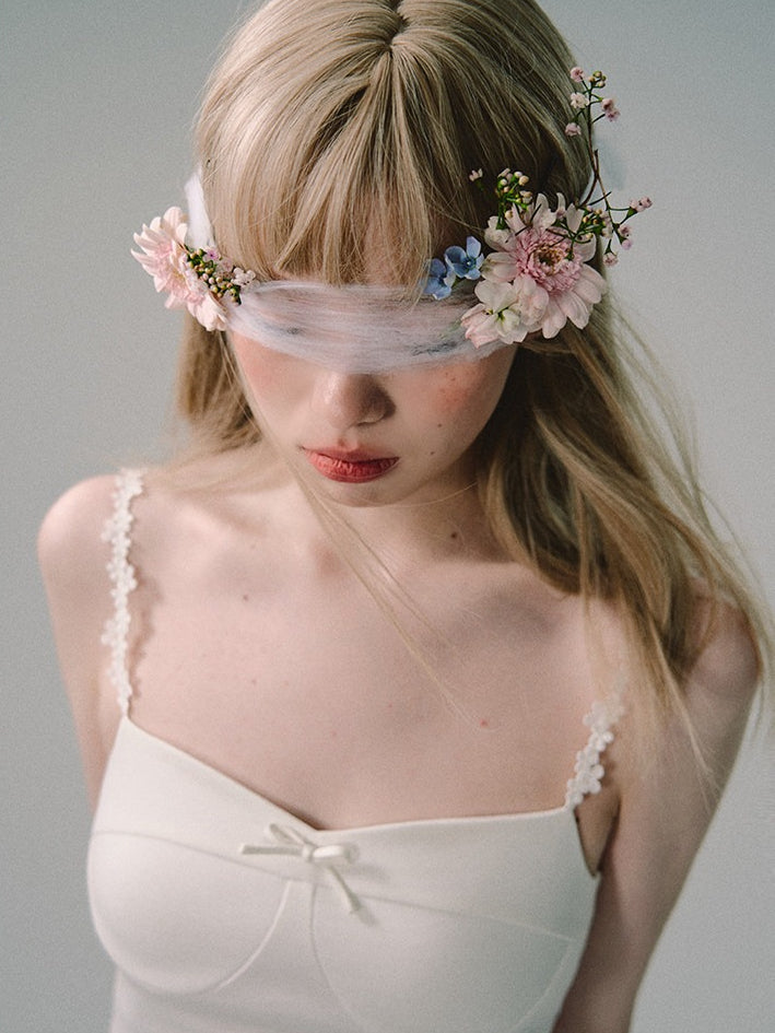 OAKMOO/ "Flowers in a Dream" Gardenia White Embroidered Mesh Maxi Dress