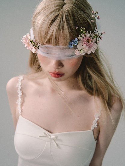OAKMOO/ "Flowers in a Dream" Gardenia White Embroidered Mesh Maxi Dress