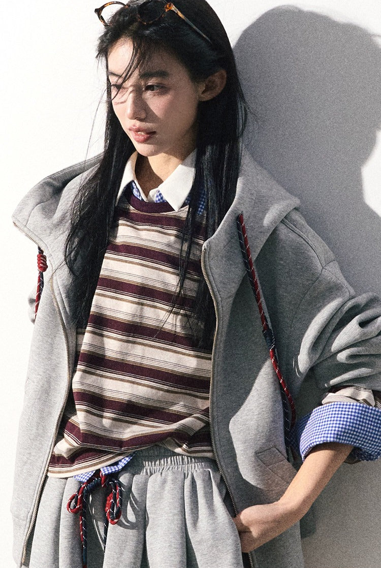 OAKMOO/ "A Trace of Self" Light Heather Gray Miu-Inspired Sporty Hoodie & Skirt Set