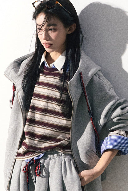 OAKMOO/ "A Trace of Self" Light Heather Gray Miu-Inspired Sporty Hoodie & Skirt Set