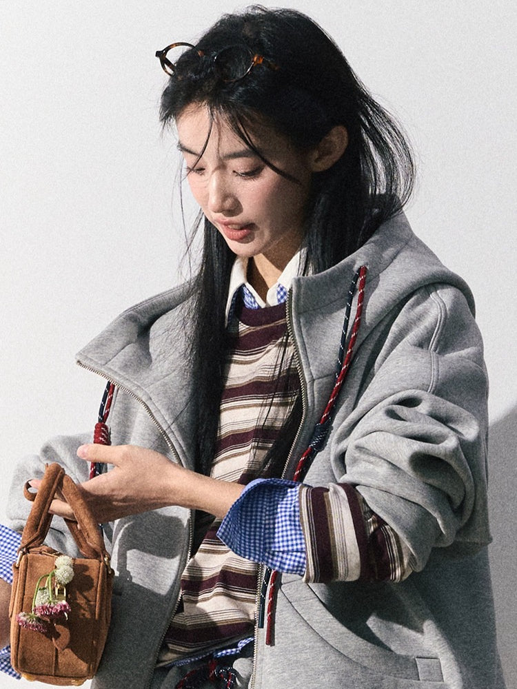 OAKMOO/ "A Trace of Self" Light Heather Gray Miu-Inspired Sporty Hoodie & Skirt Set