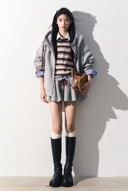 OAKMOO/ "A Trace of Self" Light Heather Gray Miu-Inspired Sporty Hoodie & Skirt Set