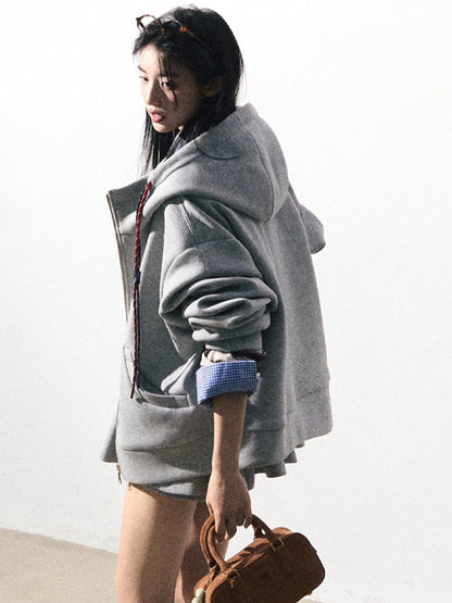 OAKMOO/ "A Trace of Self" Light Heather Gray Miu-Inspired Sporty Hoodie & Skirt Set