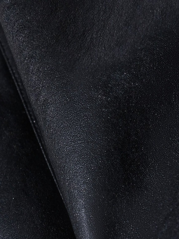 OAKMOO/ "A Night Under the Osmanthus Tree" Rich Black Lambswool-Trimmed Cropped Leather Jacket (Rich Black / Hazel Khaki)