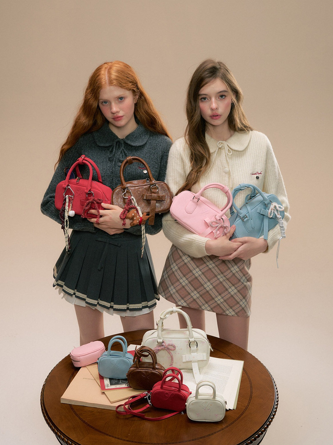 SunsetPark - Suede Bow Boston Handbag (Red / Brown / Floral / Blue / Pink)